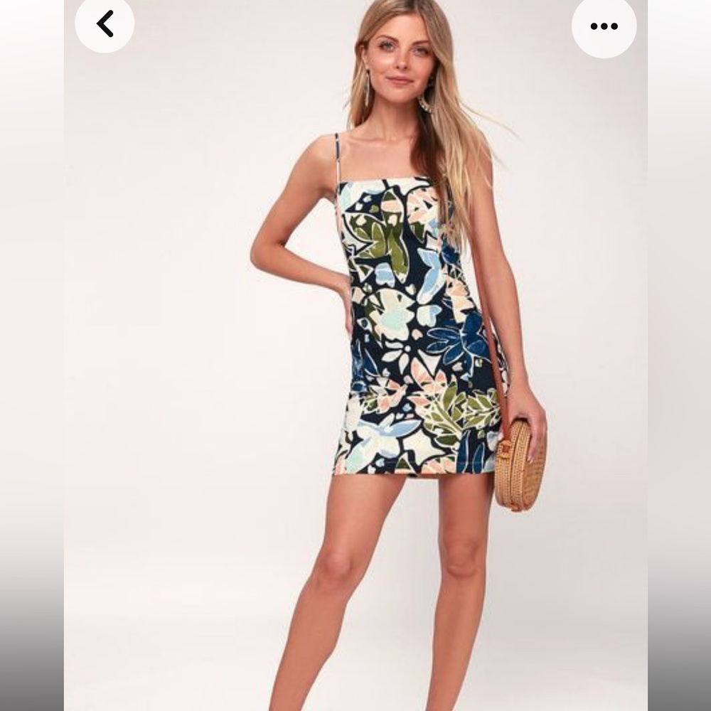 Lush Mosaic Ain't So Navy Blue Multi Print Mini Dress